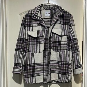 Plaid Women's shacket in brown, cream and Purple